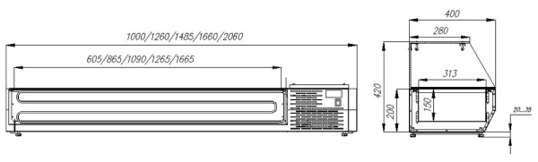 Холодильная витрина для ингредиентов Полюс A40 SM 2,1-G 0430